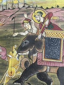 Vintage Framed Miniature Mughal Emperor Hunting Scene Hand Painted 4” x 6” - Picture 1 of 8
