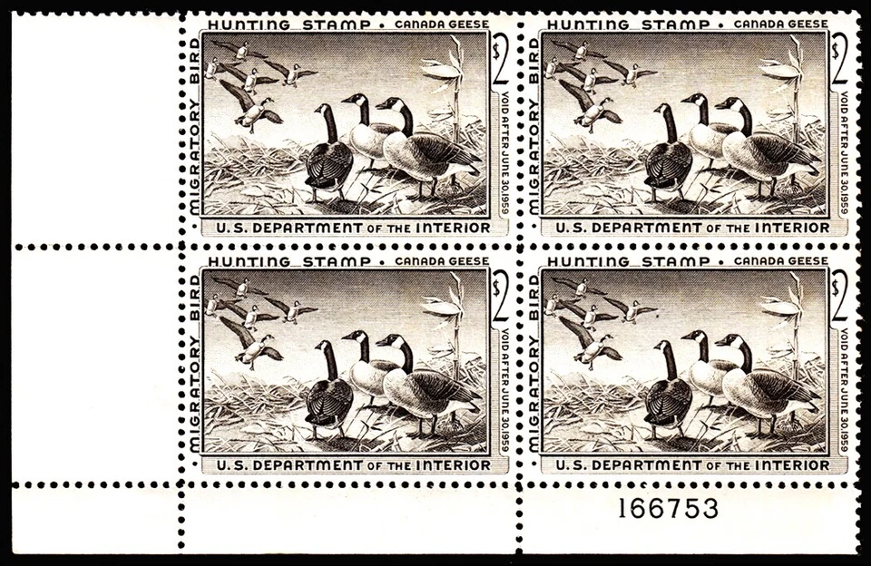 United States Hunting Permit Stamp Scott RW25 PB of 4 (1958) Mint NH VF C - Image 1 of 1