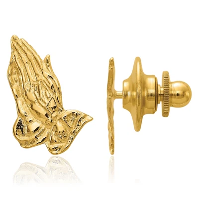 14K Solid Yellow Gold Praying Hands Tie Clip Bar Tac - Image 1 of 3