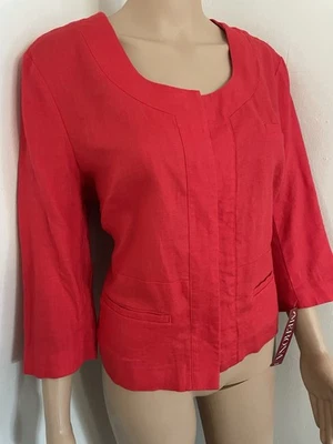 Chaqueta Blazer Merona Mujer Tomate Rojo Naranja 100% Lino Recortada Preppy Nueva con Etiquetas Foto 1 de 4
