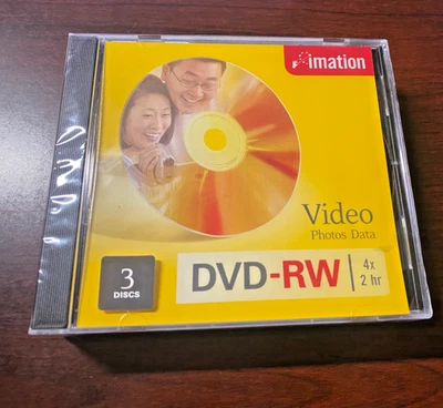 Imation 4x DVD-RW Video Photos Data 3 Pack Discs - 4.7 GB 120 Min - NEW Sealed - Image 1 of 2