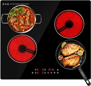 Ceramic Hob,59cm Built-in 4 Zones Electric Hob,6000W,Built in Black Glass Cooker - Picture 1 of 4