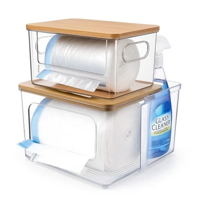 Soporte dispensador de bolsas de basura de 2 piezas, bolsas de basura de plástico acrílico transparente 2 en 1 C... Foto 1 de 4