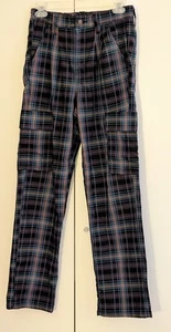 SO High Rise Plaid Cargo Pants Size 7 Black Red Blue Multi Punk Goth Streetwear - Picture 1 of 9