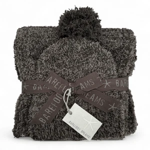 NWT Barefoot Dreams Espresso Cocoa CozyChic Pom Pom Beanie & Scarf Set One Size - Picture 1 of 4