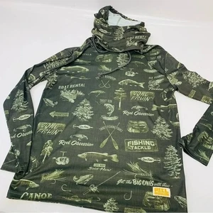 Real Obsession Boathouse Sun Shirt  Men Medium Fishing Print Hood Lightweight - Picture 1 of 10