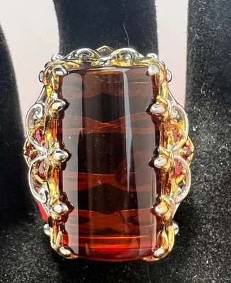 Michael Valitutti Sterling Silver Ring 925 Gold accent Baltic Amber Red Garnet 9 - Image 1 of 4
