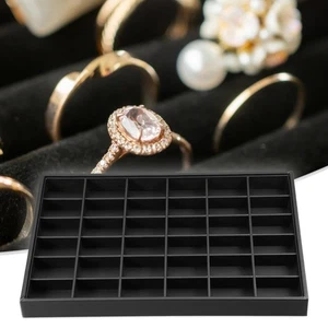 PU Leather 36 Grid Stackable Jewelry Tray Showcase for Bracelets Earrings Black - Bild 1 von 8