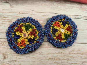 Vintage Perlen Kuchi Stamm Blume Aufnäher 2,75" passendes Paar (19447) - Bild 1 von 5