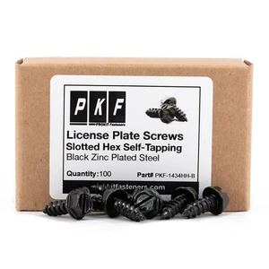 Black License Plate Screws Slotted Hex Head Self-Tapping Qty 100 - Picture 1 of 2