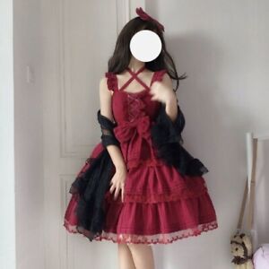 2023 Red Sweet Lolita Princess  Lace Bow Fairy Cosplay Gothic Party Mini Dress