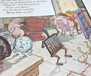 Vtg Anthromorphic Kitchen Tools Pig Saddle 1910s Mother Goose Print Art 9x12" - Picture 1 of 13