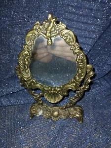 Art Nouveau Bronze? Figural Cherub Swivel Standing Vanity Table Mirror antique? - Picture 1 of 6