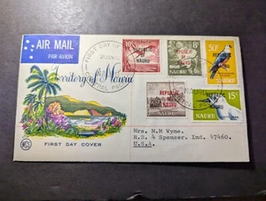 1968 Republic of Nauru Overprint Airmail First Day Cover FDC to Spencer IN USA - Picture 1 of 2