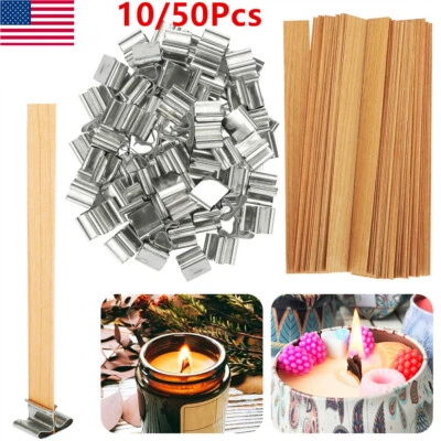 10/50X Wooden Wicks Kit - Natural Crackling Wood Wicks for DIY Candle Making US - Image 1 of 4