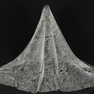 Tela de encaje de lentejuelas de malla brillante para vestido de noche de boda coser cortina adornos de tul Foto 1 de 4