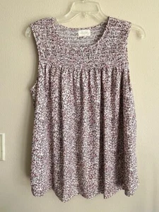 Melloday White Pink Rust Black Smudge Dot Sleeveless Knit Blouse XL - Picture 1 of 6