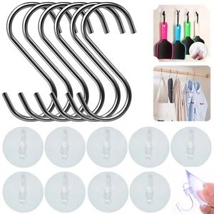Heavy Duty S Hooks, Clear Suction Cups Kitchen Bathroom Xmas Hanging Hangers - Picture 1 of 33