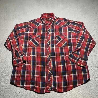 Vintage Wrangler Western Flannel Mens 2XL Big Man Lightweight Plaid Pearl Snap - Image 1 of 4