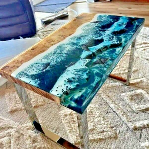 Blue Ocean Coffee, Dinning Epoxy Resin Accacia Wood Table Top Kitchen Dinning - Picture 1 of 5