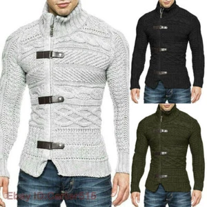 Herren Lässig Strick Jacke Pullover Cardigan Reißverschluss Kragen Knopf Slim Tops Mantel - Bild 1 von 23