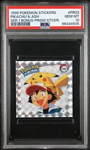 PIKACHU & ASH Prism Sticker #PR03 Pokemon Artbox 1999 - PSA 10 GEM MINT - Picture 1 of 2