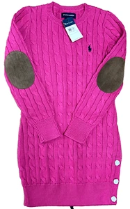 NEW RALPH LAUREN Sweater Girls S Pink Cable Knit One Pieces Dress - Picture 1 of 4