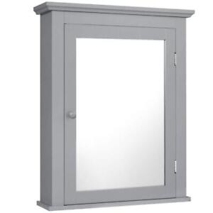 Wellfor Medicine Cabinets W/Mirrors Surface Mount Magnetic Door Gray Rectangle