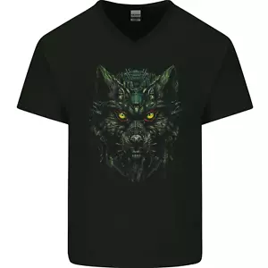 Cyber Wolf Werewolf Lycan Mens V-Neck Cotton T-Shirt - Picture 1 of 3