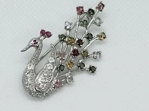 Peacock Brooch with Multi-Colored Stones - Silver Plated - Bild 1 von 3