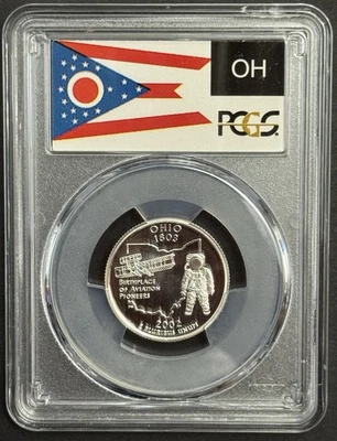 2002-S Ohio 90% SILVER Washington Quarter ~PCGS PR69DCAM State Flag Label - Image 1 of 2