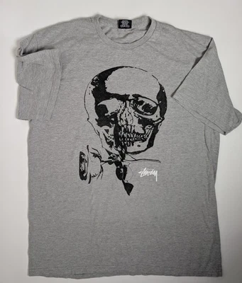 Stussy Skull Graphic Gray T-Shirt Men’s XL Made in Mexico - Image 1 of 4