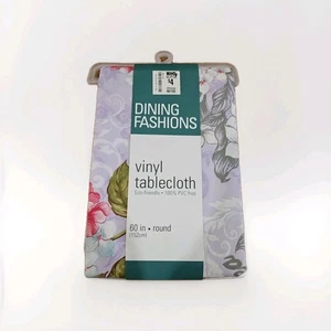 Floral Vinyl Tablecloth 60" Round Eco Friendly Spring Easy Care Indoor Outdoor - Picture 1 of 3
