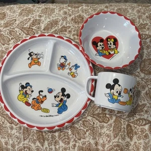 VTG 1984 Disney Baby Plate & Bowl Set Mickey Minnie Donald Daisy Goofy Pluto - Picture 1 of 2