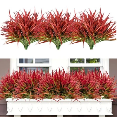 16Pcs Artificial Plants Outdoor Faux Plastic Grass UV Resistant Fall Decorati... - Image 1 of 4