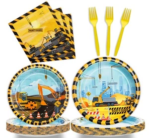96 Pcs Construction Birthday Party Plates Napkins Forks Supplies Tableware Se... - Picture 1 of 7