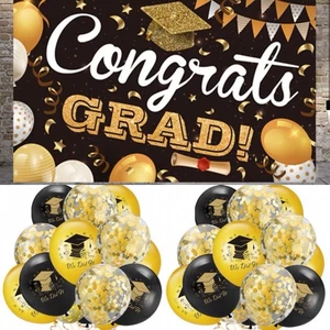 Graduation Backdrop Banner Decorations Background Photo Props 10 Free Balloons - Picture 1 of 3