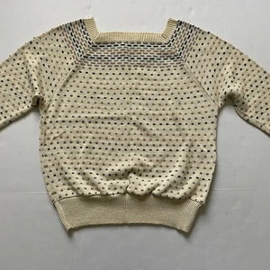 Vtg Panther Sweater Women’s L Tan Purple Blue Damask Sqaure Neck Elastic Waist - Picture 1 of 7