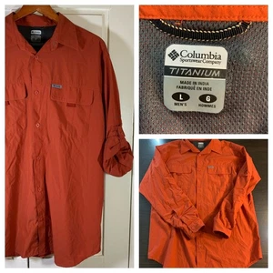 Columbia Titanium Long Sleeve Button Up Shirt Men's Large Orange Sun Protection - Picture 1 of 16