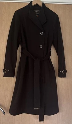 Lipsy Black Asymmetric Long Black Belted Coat Ladies UK 12 Pockets Gold Details - Image 1 of 4