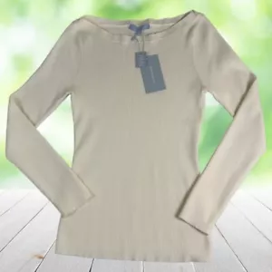 ANTONIO MELANI Sweater Women XL Cream Rib Knit Boat Neck Minimalist Capsule NWT - Picture 1 of 7