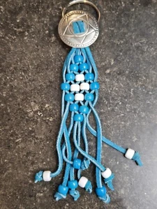 Beaded Cowboy Western Keychain & Pin Brooch With Silver Concho Wolf Indian C30 - Picture 1 of 10