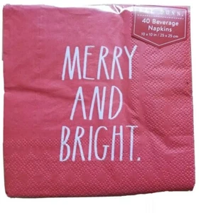 Rae Dunn Tovaglioli di Carta per Bevande Rosso Natale Merry & Bright 3 Strati, 40 Ct NUOVO - Foto 1 di 7