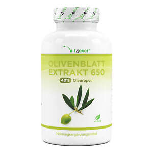 Olivenblatt Extrakt 650mg 180 Kapseln (Vegan) mit 40% Oleuropein Olive Leaf 