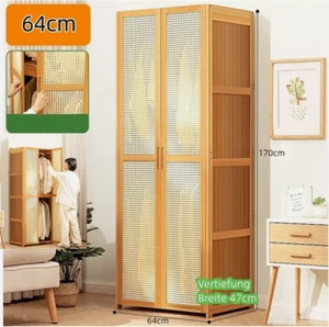 170CM High 2 Door Wardrobe,Bamboo, Clothes Storage Cupboard Bedroom Furniture UK - Picture 1 of 9