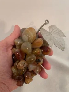 vintage MCM Stone Agate GRAPE bunch cluster wire stem metal leaf Mid Century Art - Picture 1 of 1