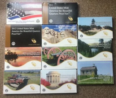 2010 -2020 ~ AMERICA THE BEAUTIFUL QUARTERS PROOF SETS IN MINT BOXES/COA 11 SETS - Image 1 of 2