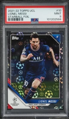 2021 Topps UEFA Champions League Starball Foil Lionel Messi #10 PSA 9 MINT - Image 1 of 2