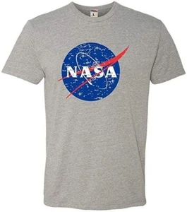 Go All Out Small Dark Heather Gray Erwachsene NASA Logo Deluxe T-Shirt - Bild 1 von 2