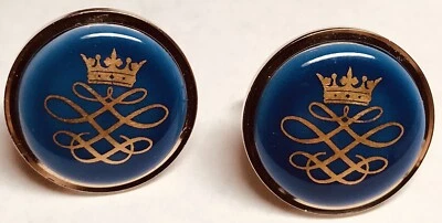 "GEMELOS DE PORCELANA SWANK DINAMARCA ROYAL COPENHAGEN AZUL DELFT DORADO - 1"" DIA" Foto 1 de 3